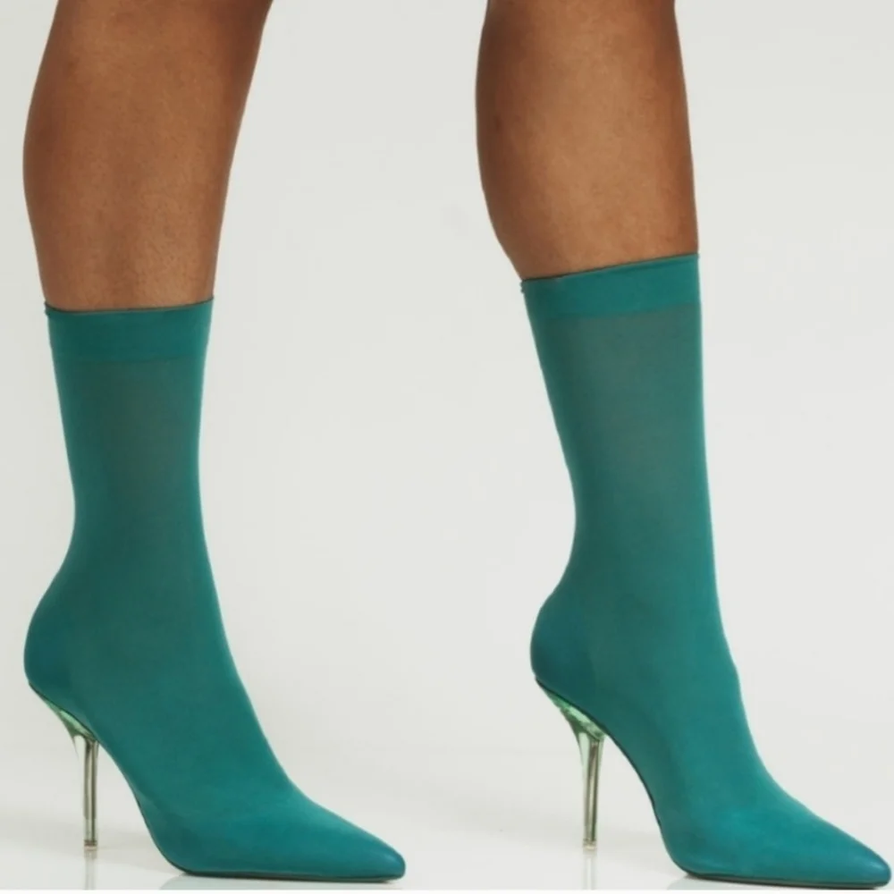 CLEAR HEEL POINTED TOE SOCK BOOTS